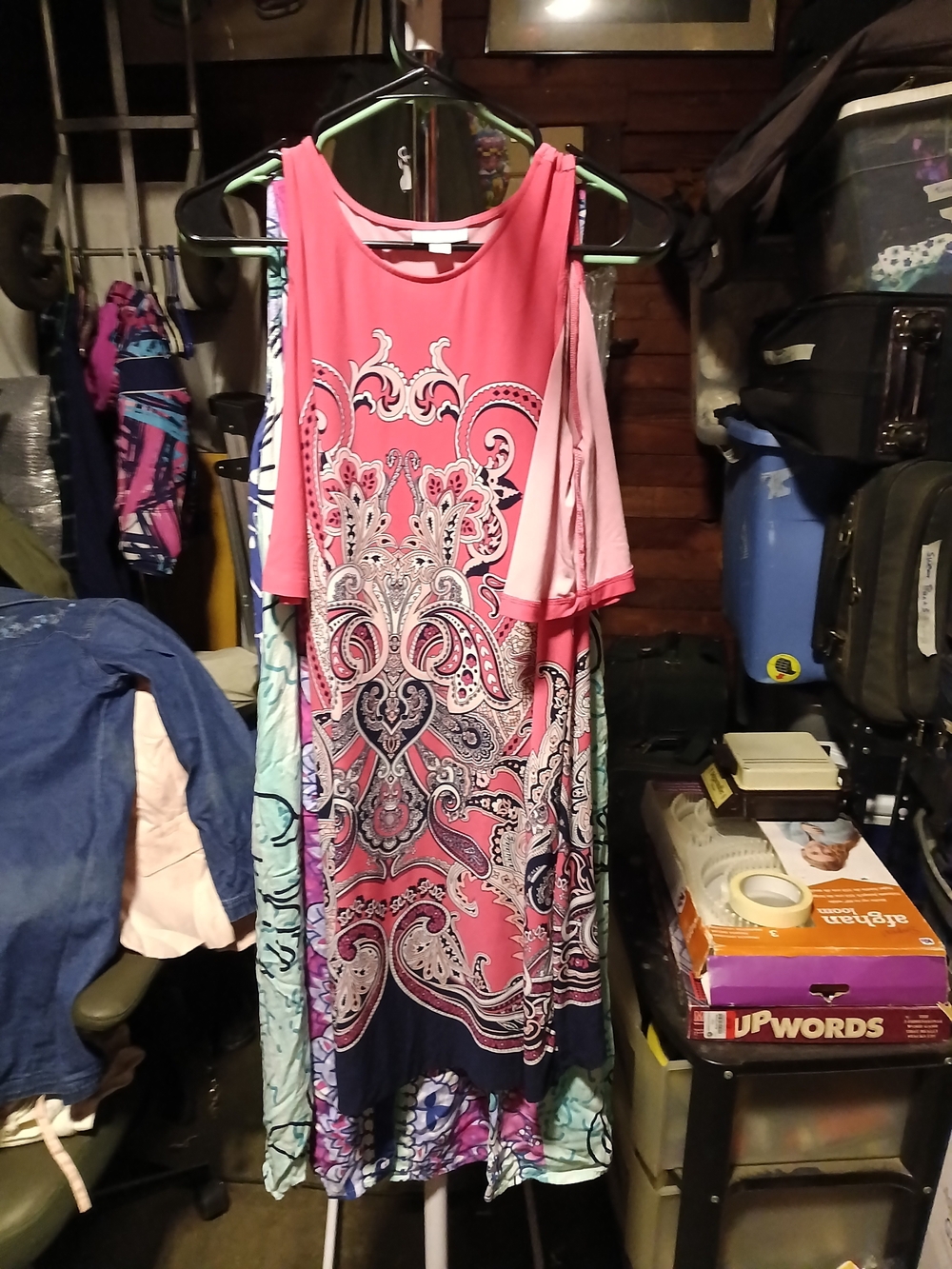 New York & Company Pink Paisley Cold-Shoulder Maxi Dress